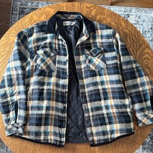 Men's Plaid Shirt Jacket - Blue and Cream